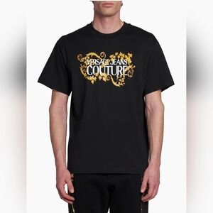 Versace Jeans Collection Black T-Shirt with Gold Floral Logo